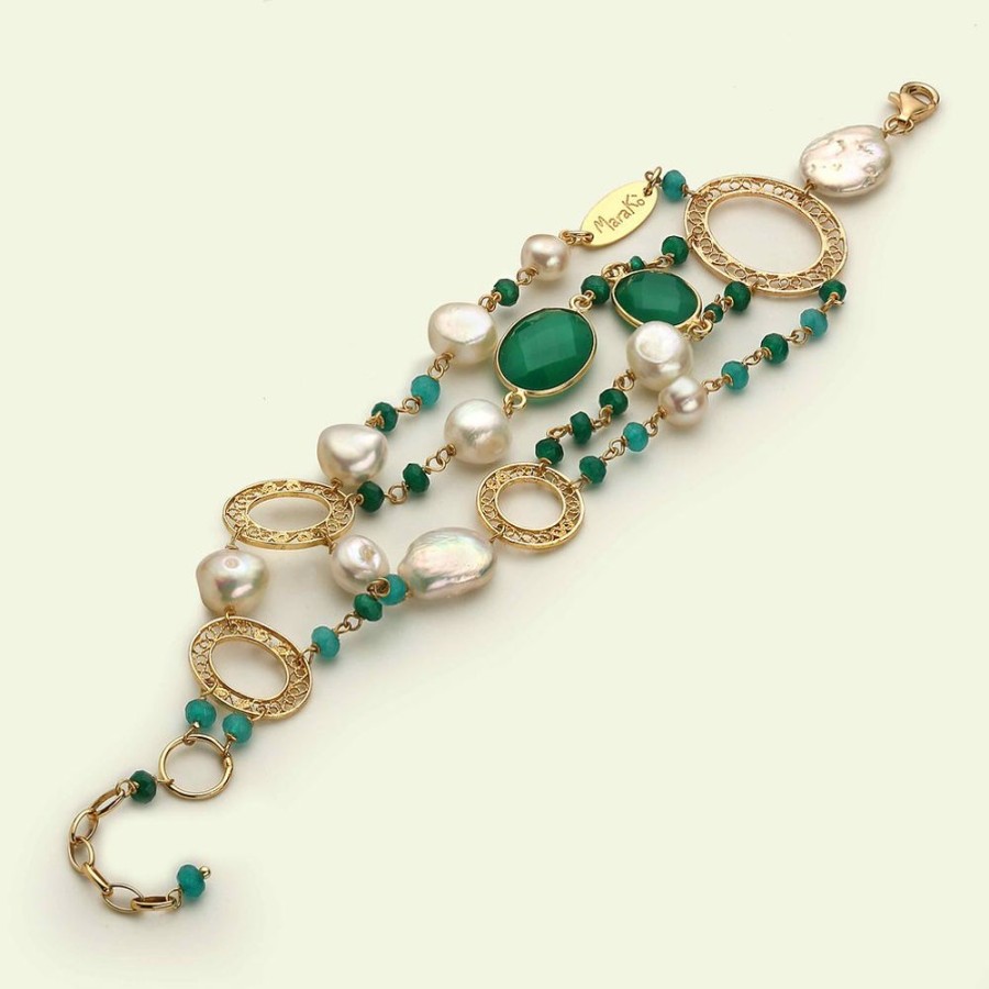 Bracciali Marakò Gioiello | Bracciale Filigrana, Agata Verde Smeraldo E Perle Coltivate