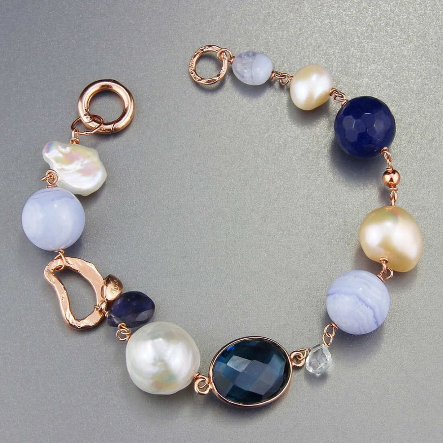 Bracciali Marakò Gioiello | Bracciale / Laterale Scomponibile Perle, Agata Blu E Calcedonio