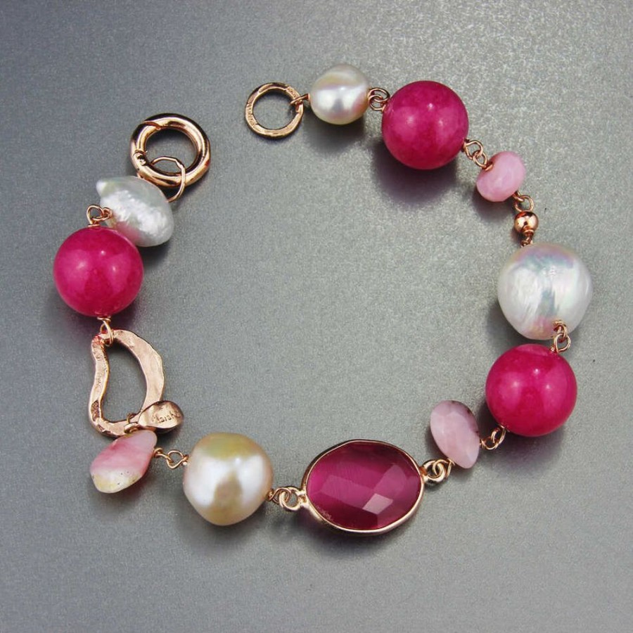 Bracciali Marakò Gioiello | Bracciale / Laterale Scomponibile Perle E Giada Rosa