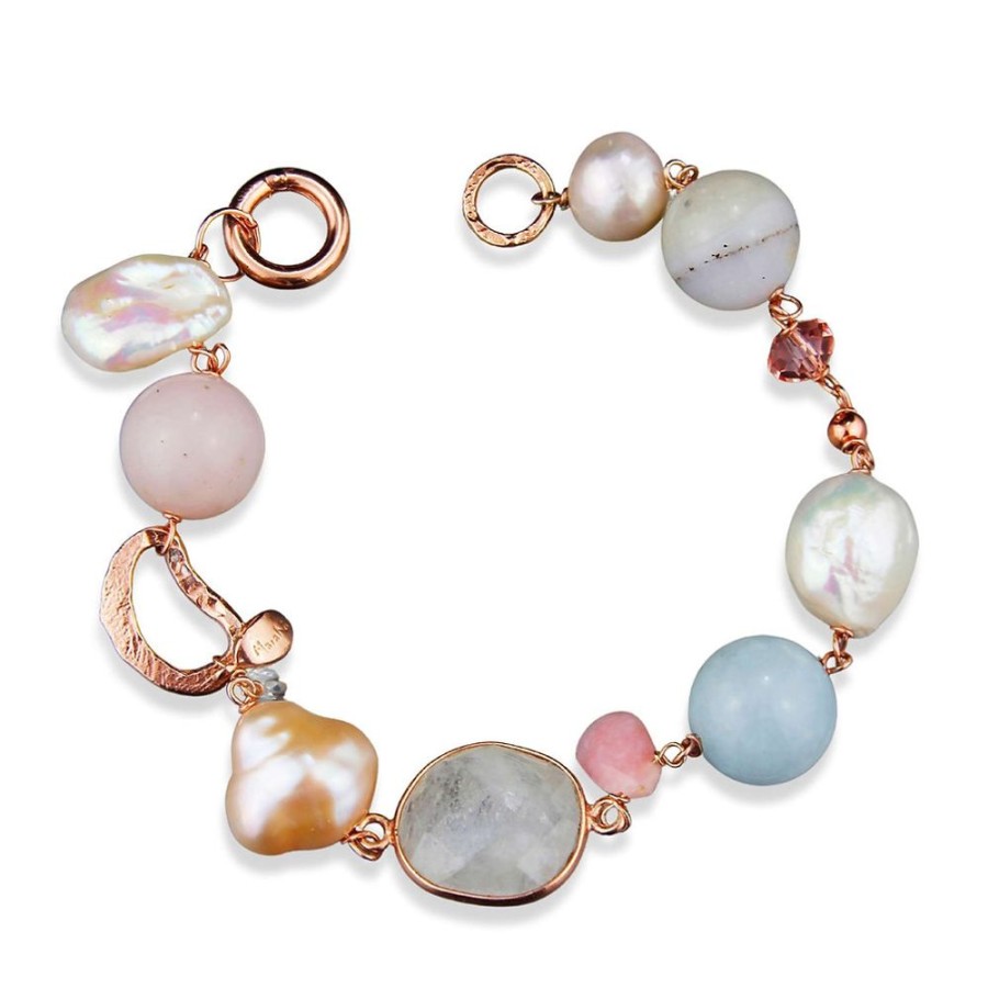 Bracciali Marakò Gioiello | Bracciale / Laterale Scomponibile Perle, Acquamarina E Opale Rosa