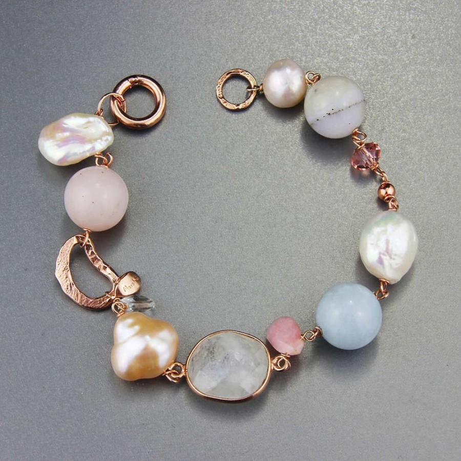 Bracciali Marakò Gioiello | Bracciale / Laterale Scomponibile Perle, Acquamarina E Opale Rosa