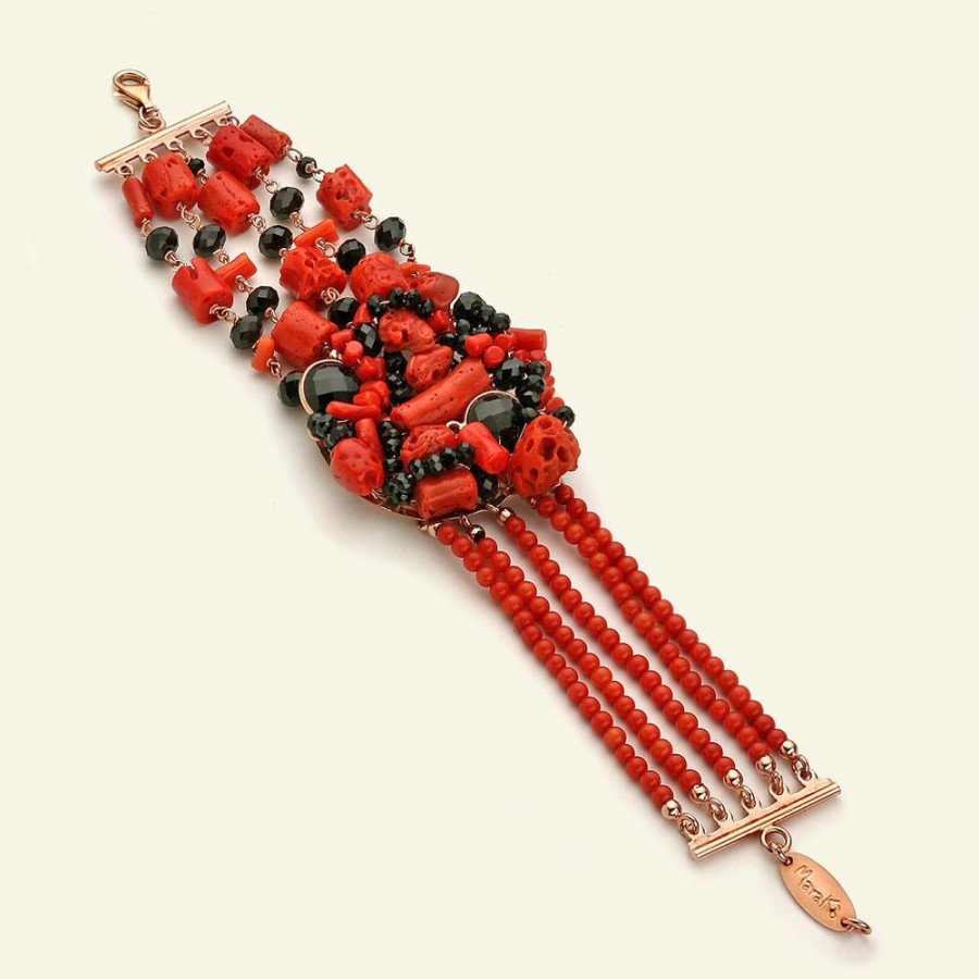 Bracciali Marakò Gioiello | Bracciale Corallo Rosso, Corallo Bamboo E Agata Nera