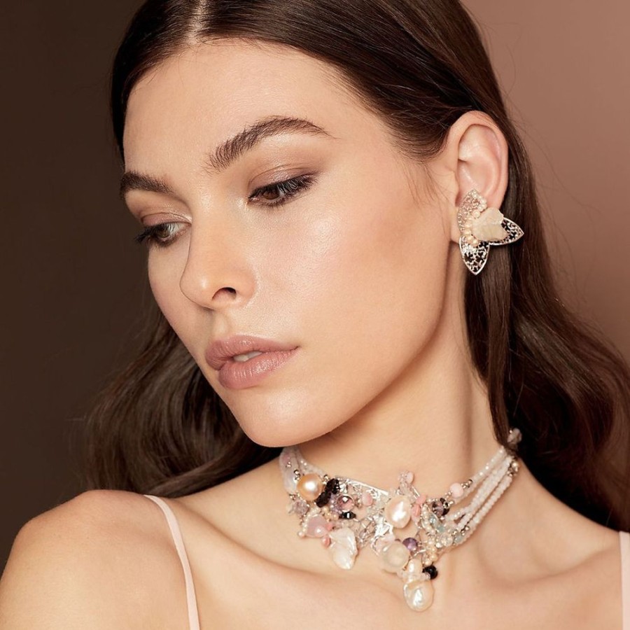 Collane Marakò Gioiello | Choker Labradorite Bianca E Quarzo Rosa - Linea Sposa & Cerimonia