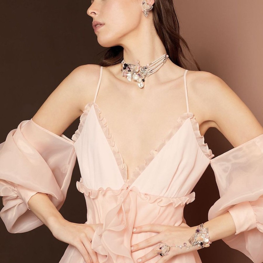 Collane Marakò Gioiello | Choker Labradorite Bianca E Quarzo Rosa - Linea Sposa & Cerimonia