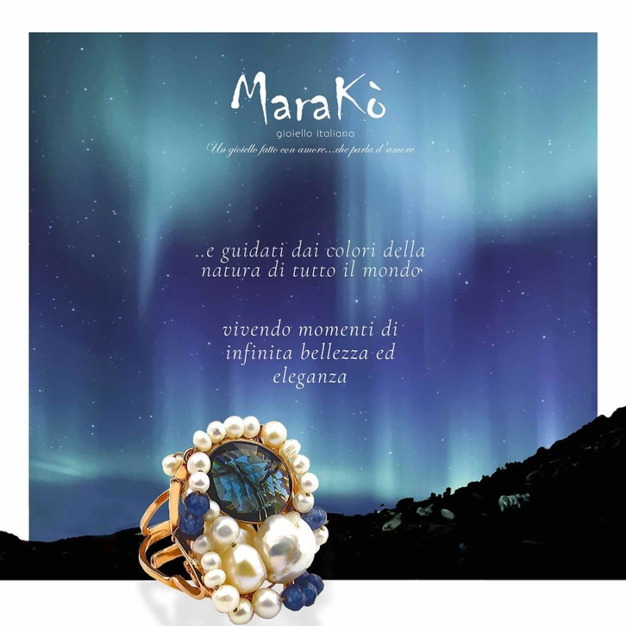 Anelli Marakò Gioiello | Anello Agata Blu Zaffiro E Perle Coltivate