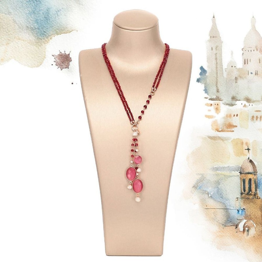 Collane Marakò Gioiello | Collana Aquarelle - Agata Rosa, Agata Ruby E Perle