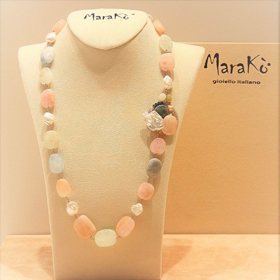 Collane Marakò Gioiello | Collana Acquamarina Multicolor, Perle Bianche E Agata Blu Zaffiro