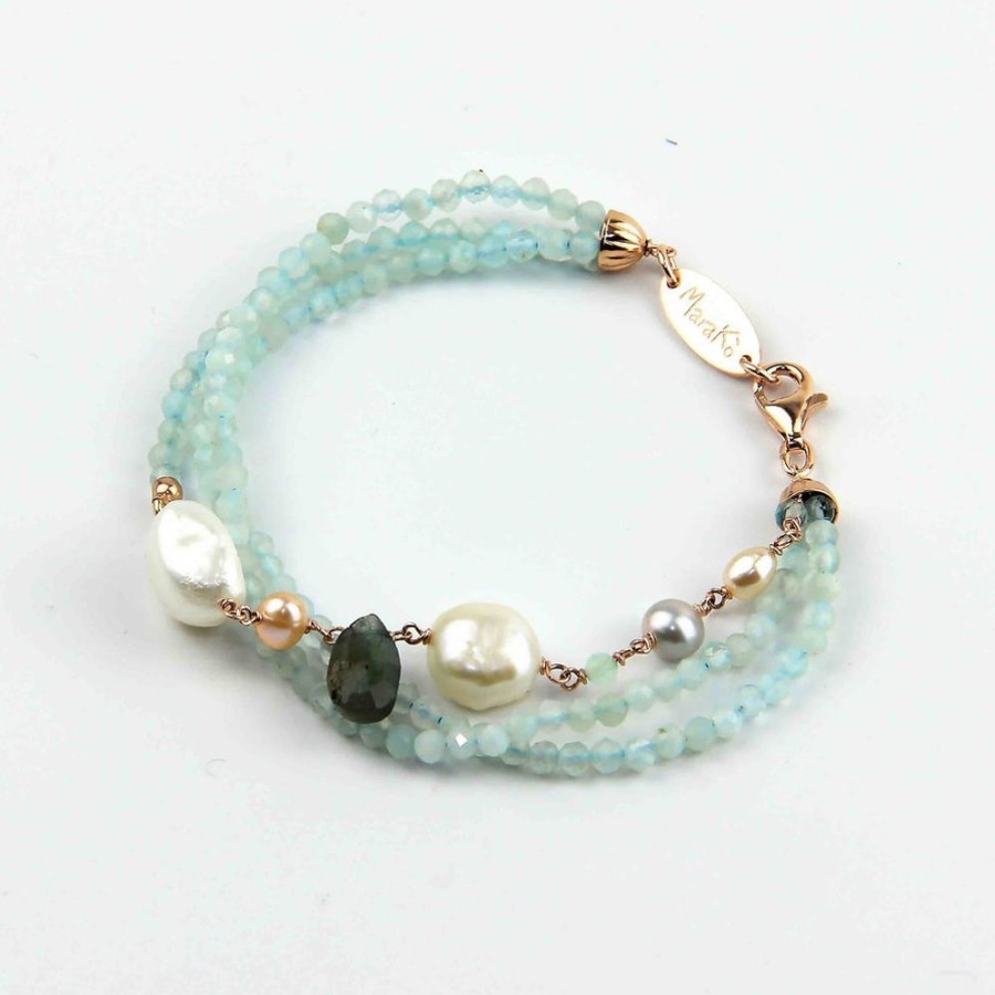 Bracciali Marakò Gioiello | Bracciale Acquamarina Diamond E Perle - Collezione Waterlily