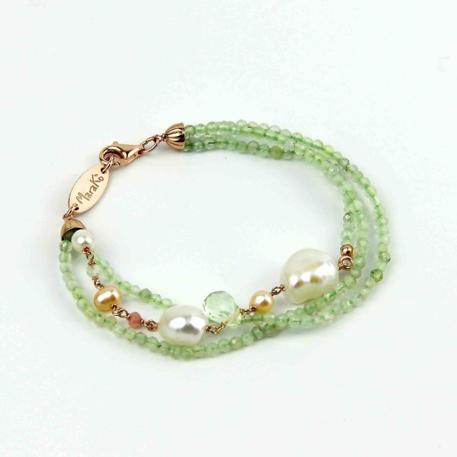 Bracciali Marakò Gioiello | Bracciale Quarzo Rutilato Verde Chiaro Diamond E Perle - Collezione Waterlily