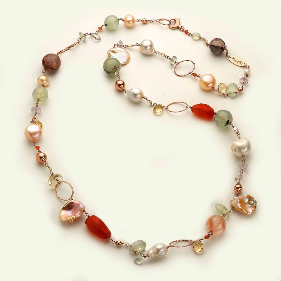 Collane Marakò Gioiello | Collana Lunga - Quarzi Multicolor E Perle Coltivate